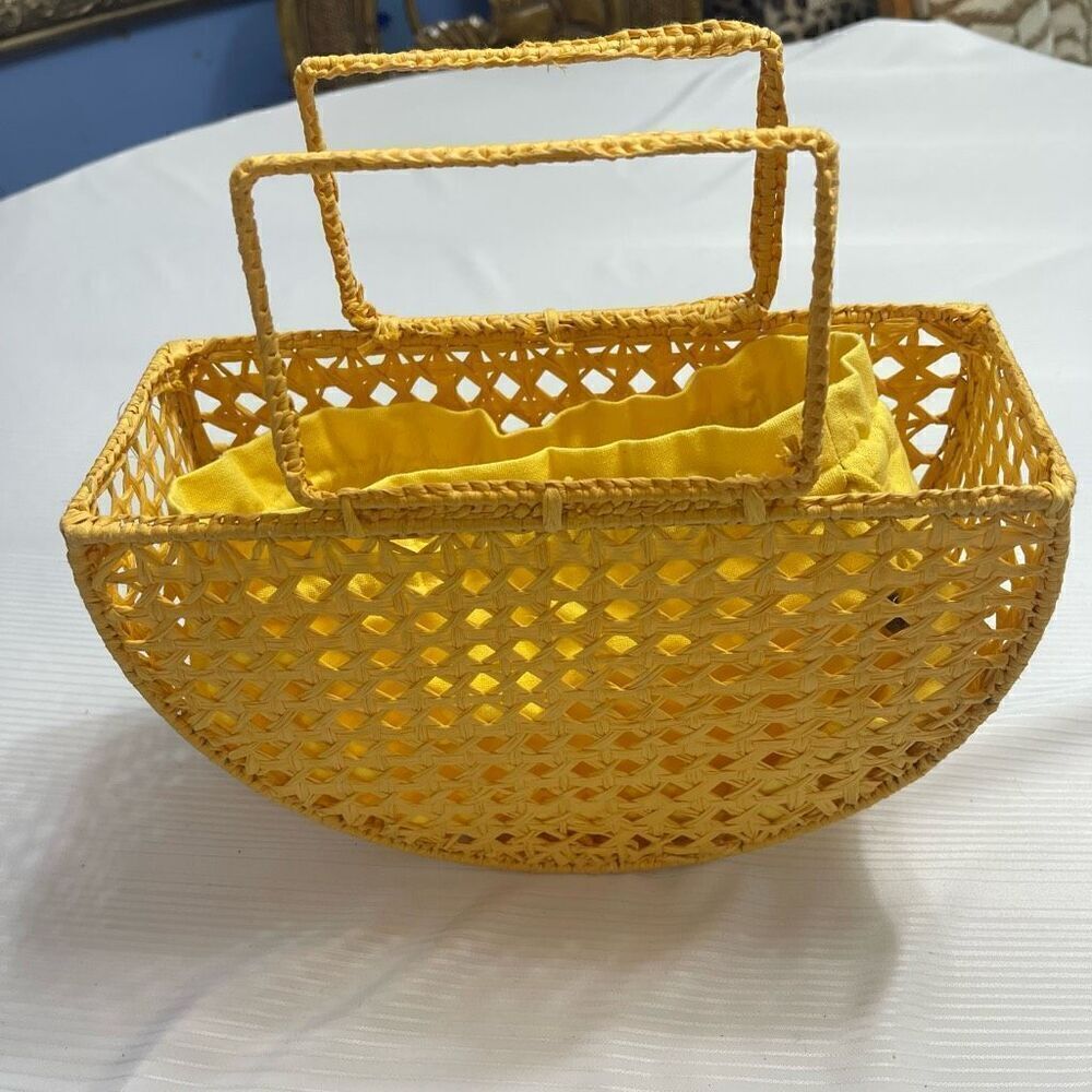 House Of Harlow 1960 Raffia Woven Yellow Basket Purse Handbag New